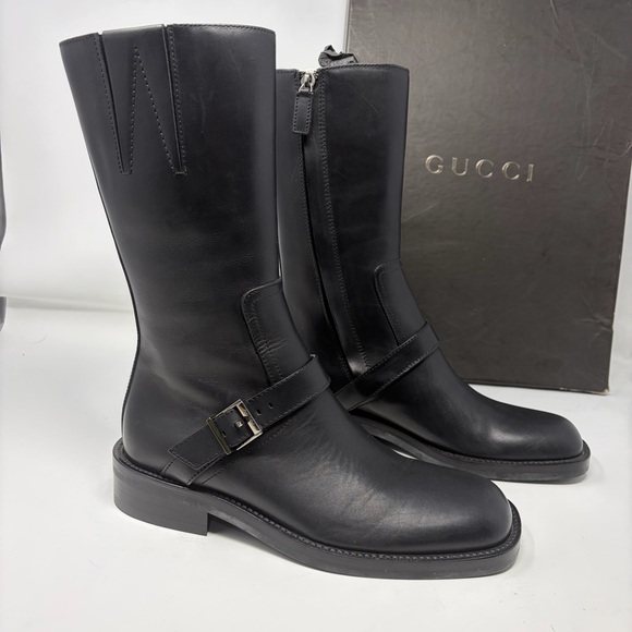 Gucci Shoes - Gucci Idrocalf Leather Buckle Riding Boots Black Size 37 | Made‎ in Italy COA